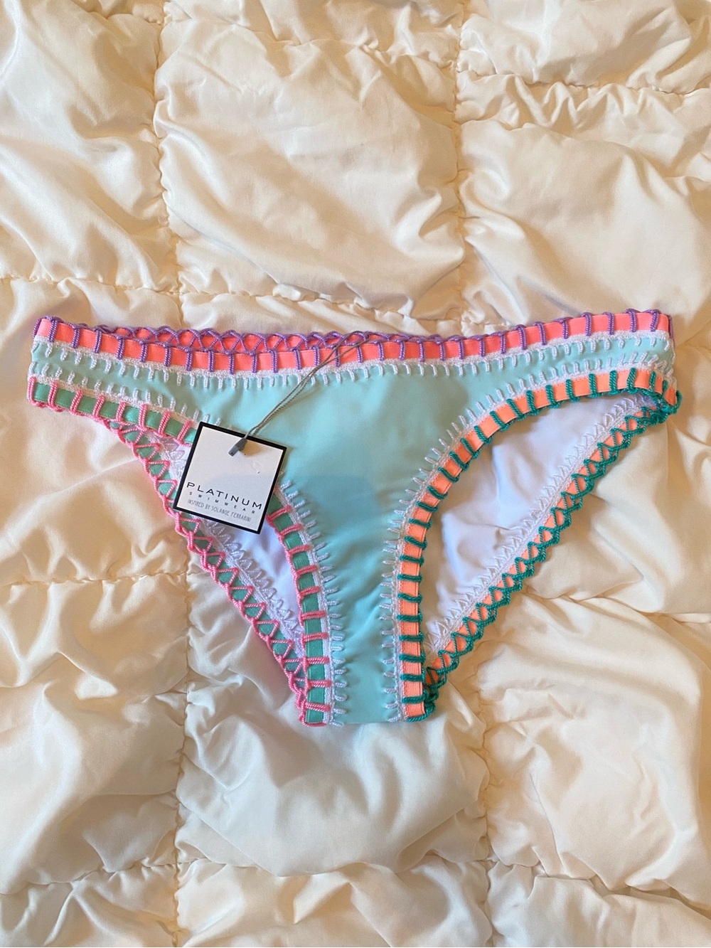 PLATINUM SWIMWEAR Stitched Scoop Bikini Bottoms in Light Blue Size M